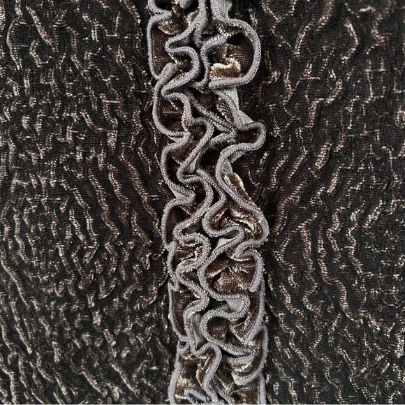 Y2K Emma James Burnout Velvet Textured Ruffled Brown Zip Whimsigoth Blazer SZ 14 - Picture 6 of 13